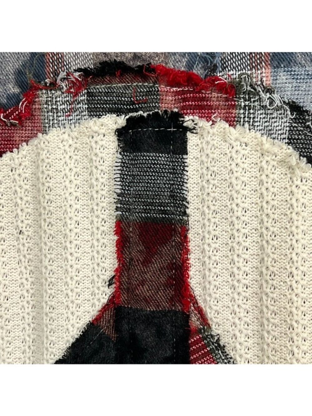 Pol Womens Sz L Peace Patchwork Chunky Plaid Shacket Oversized Statement Grunge - Picture 7 of 16